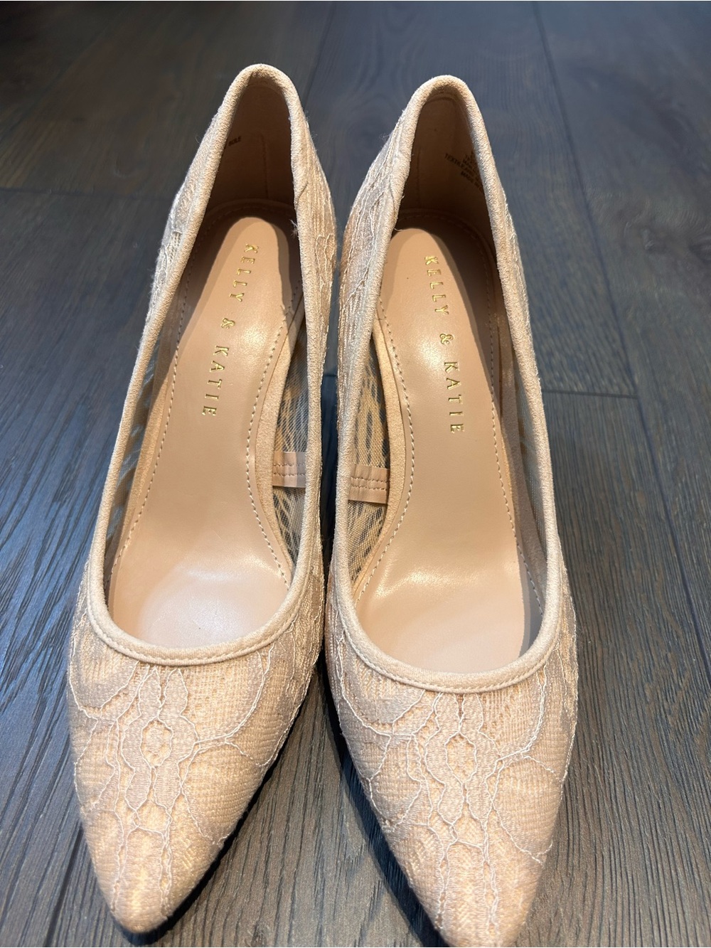 Kelly & Katie Beige/Tan Lace Pointed Toe High Heels - Picture 4 of 6